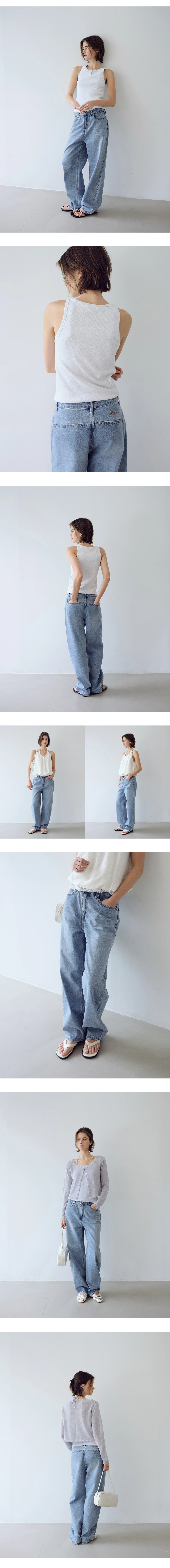 Curved washing denim pants