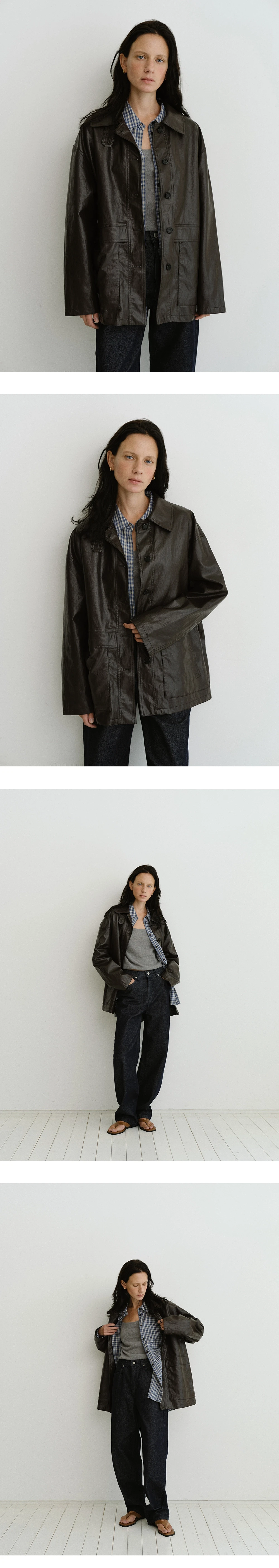 Button half leather jacket_2colors