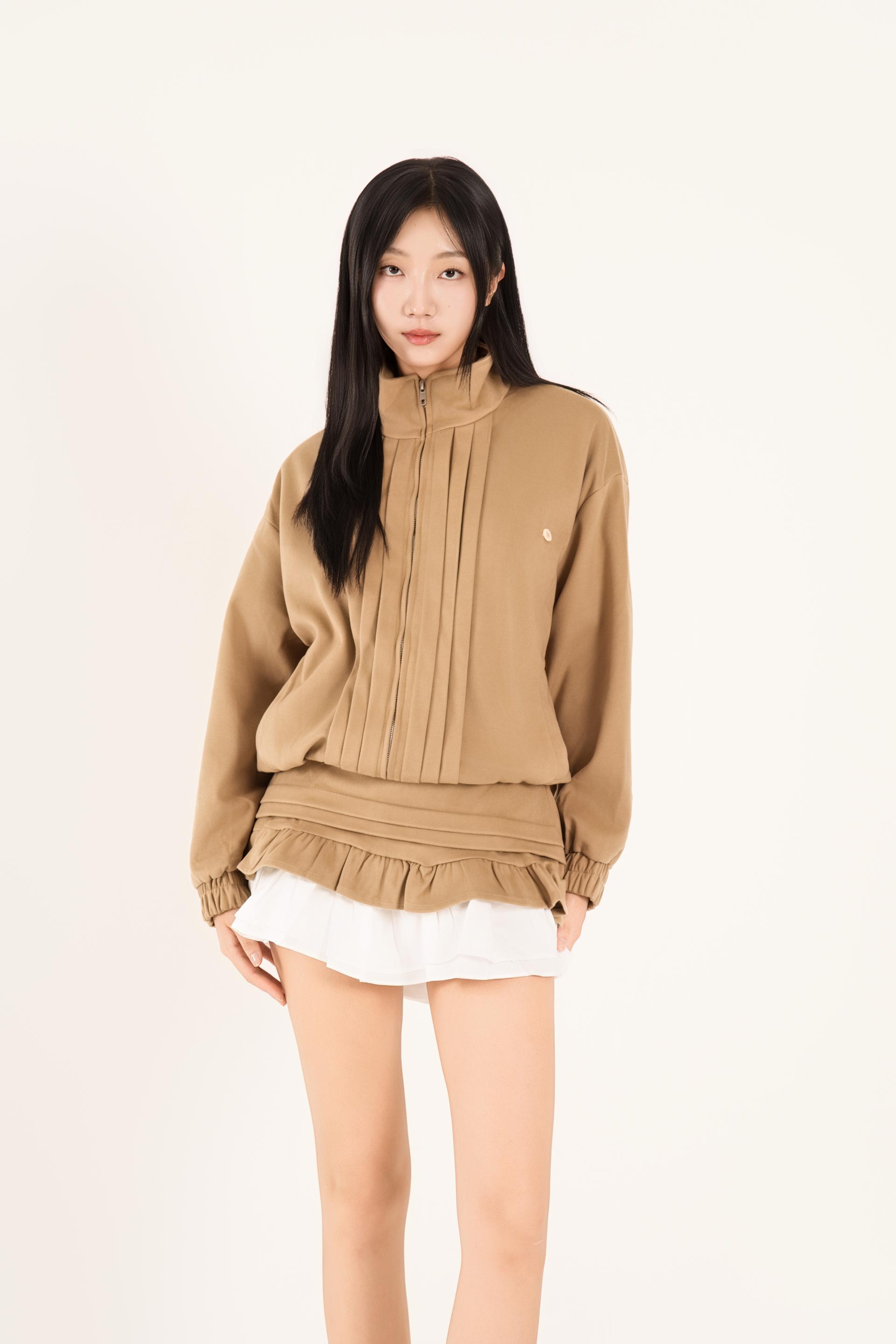 하이넥 핀턱 러플 스커트 셋업