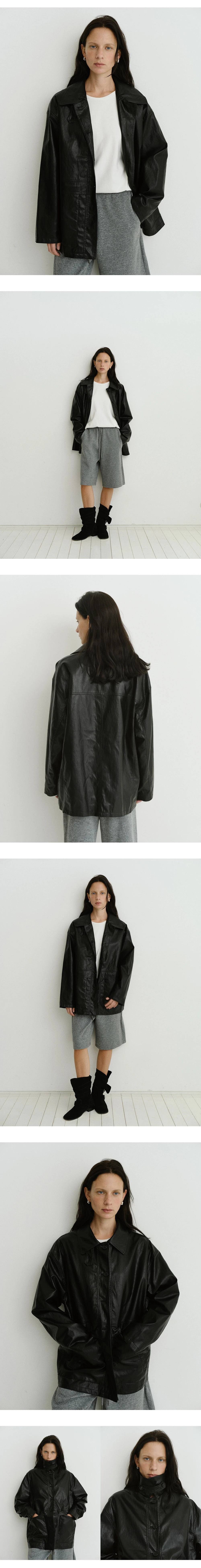 Button half leather jacket_2colors