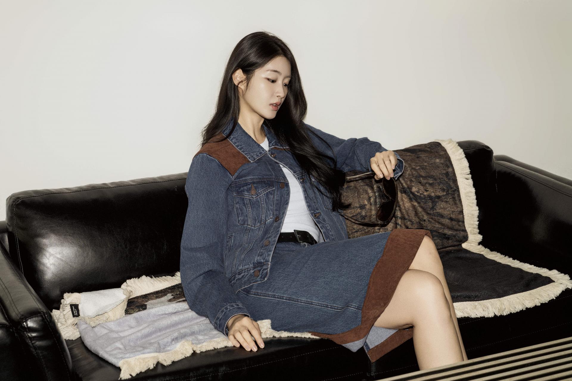 웨스턴 배색 데님 스커트 셋업