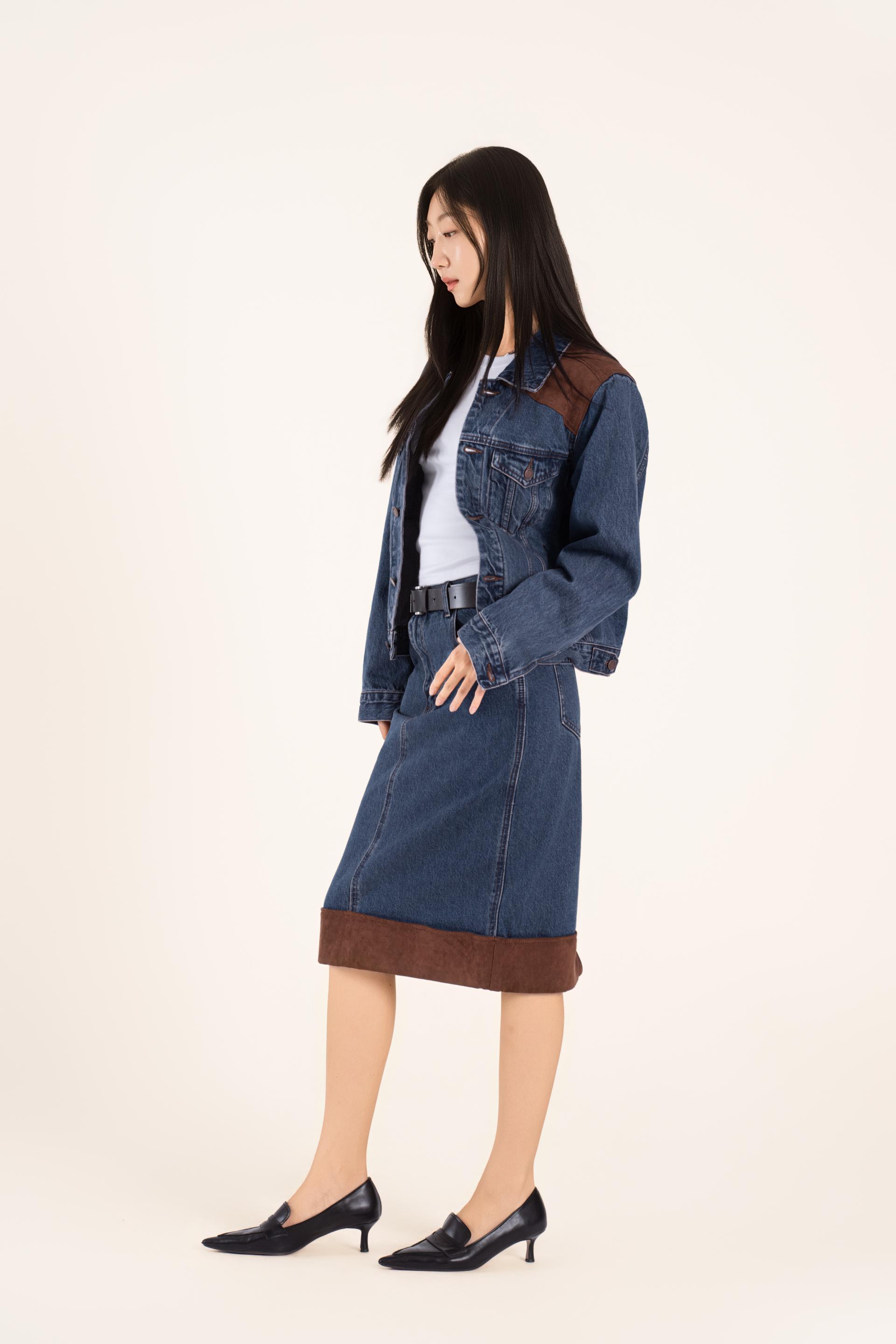 웨스턴 배색 데님 스커트 셋업