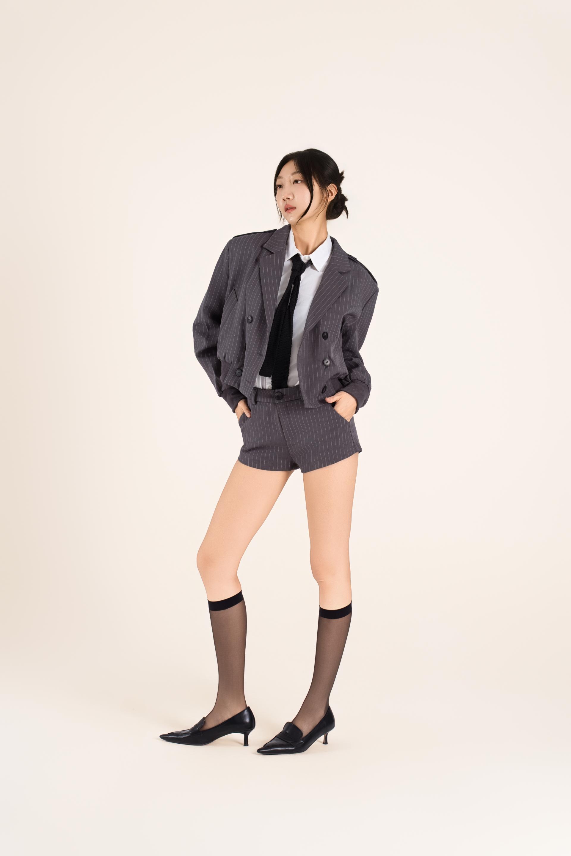 핀스트라이프 블루종 쇼츠 셋업