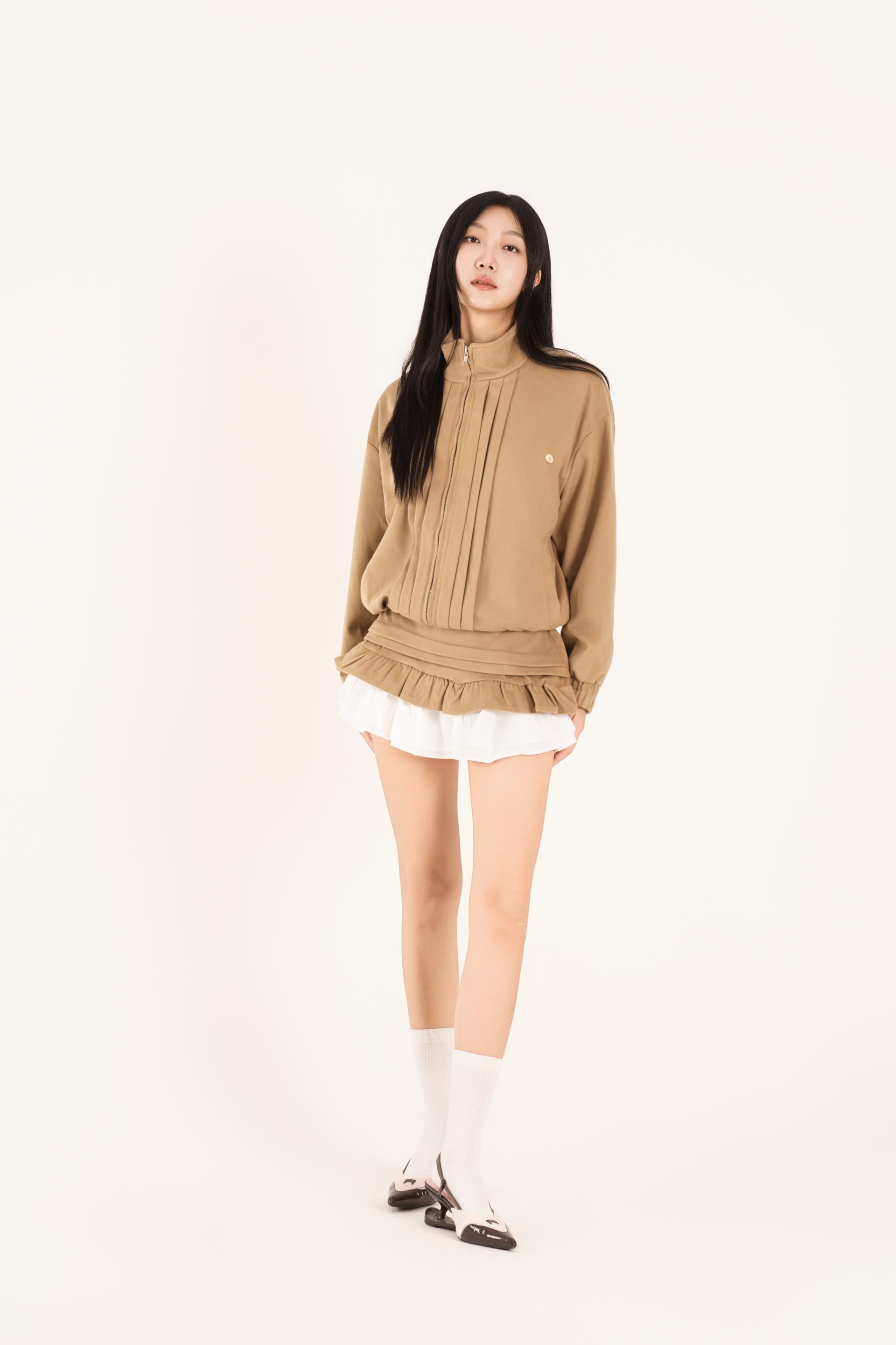 하이넥 핀턱 러플 스커트 셋업