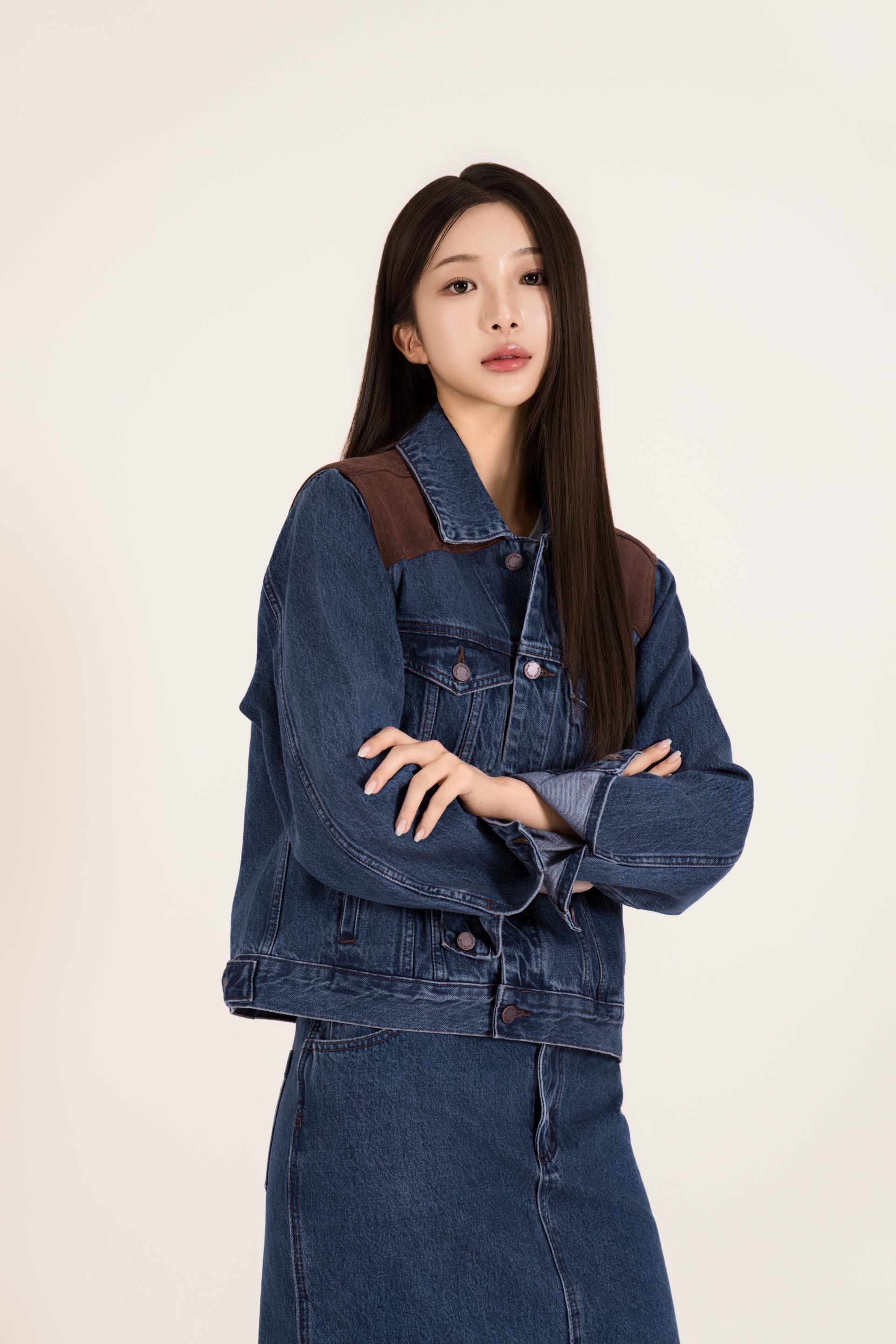 웨스턴 배색 데님 스커트 셋업