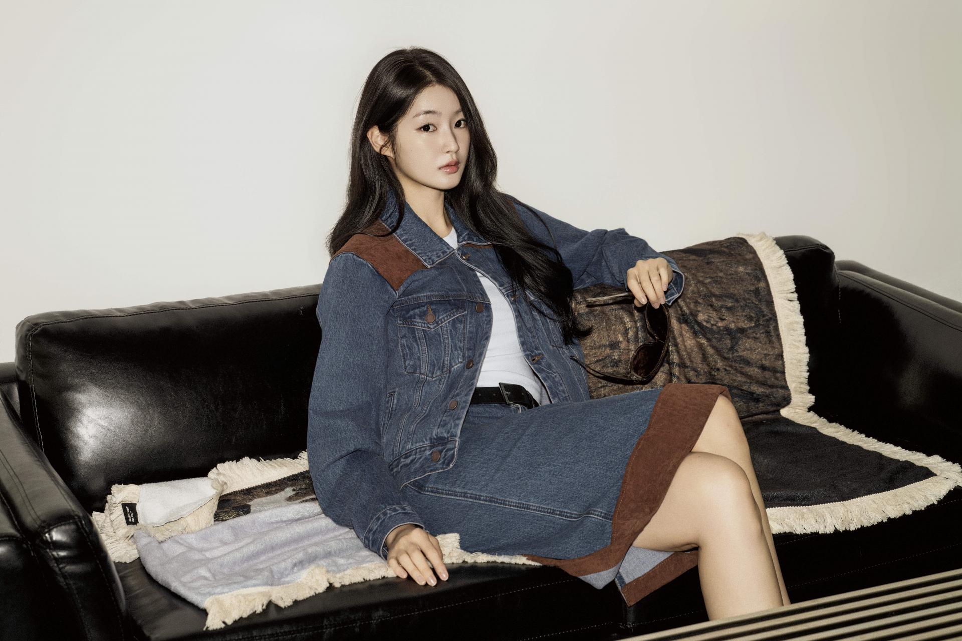 웨스턴 배색 데님 스커트 셋업