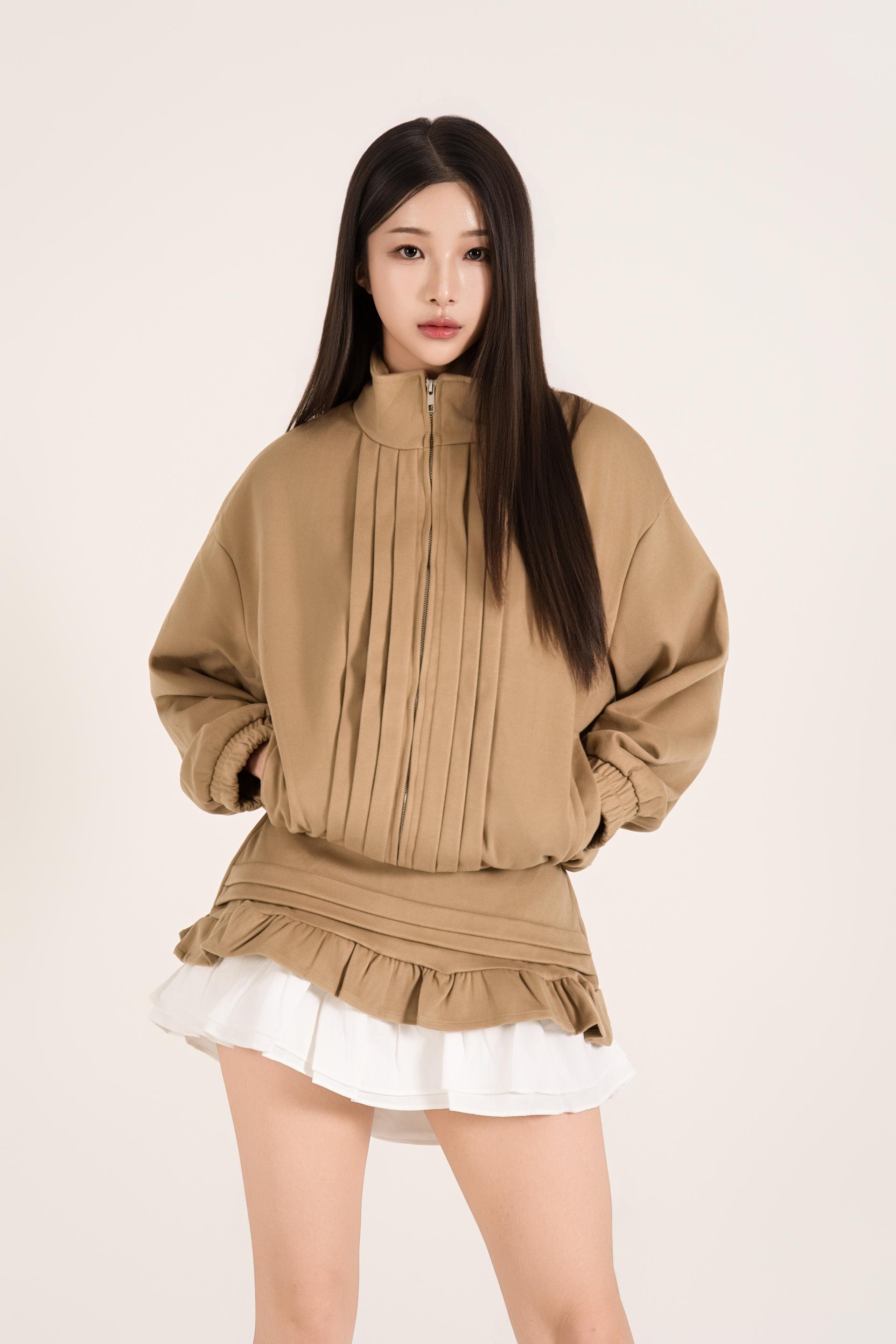 하이넥 핀턱 러플 스커트 셋업