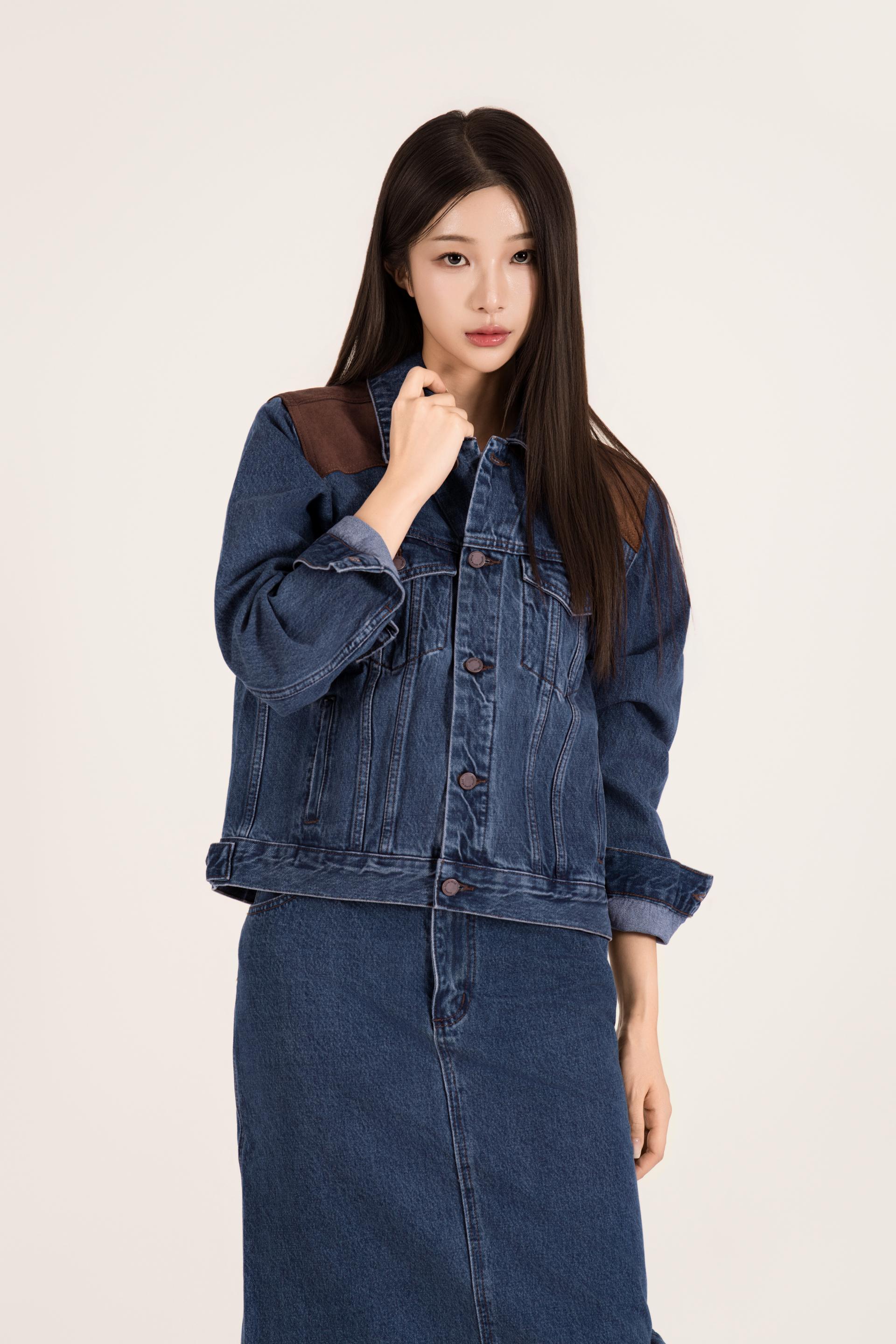 웨스턴 배색 데님 스커트 셋업
