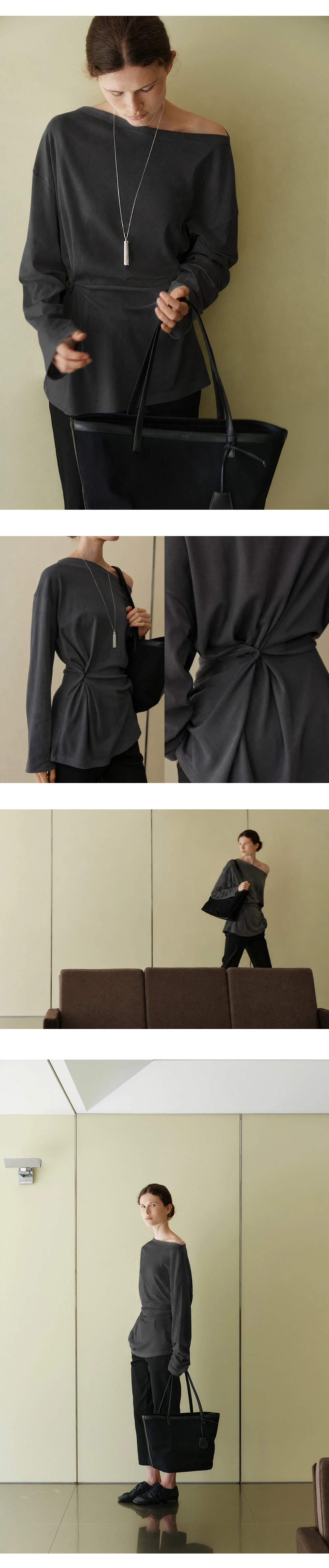 One shoulder button t-shirt_2colors