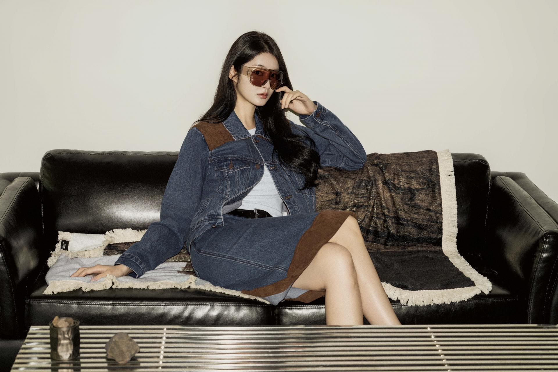 웨스턴 배색 데님 스커트 셋업