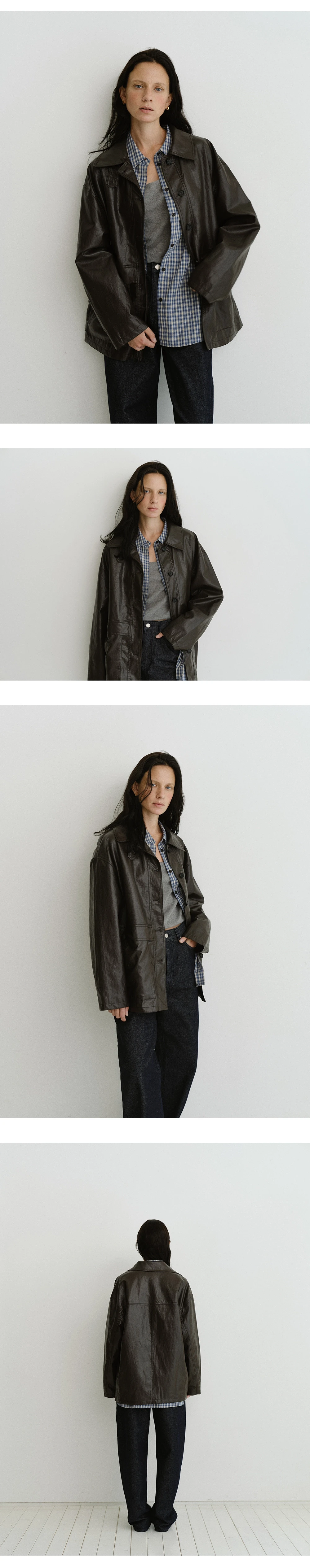 Button half leather jacket_2colors