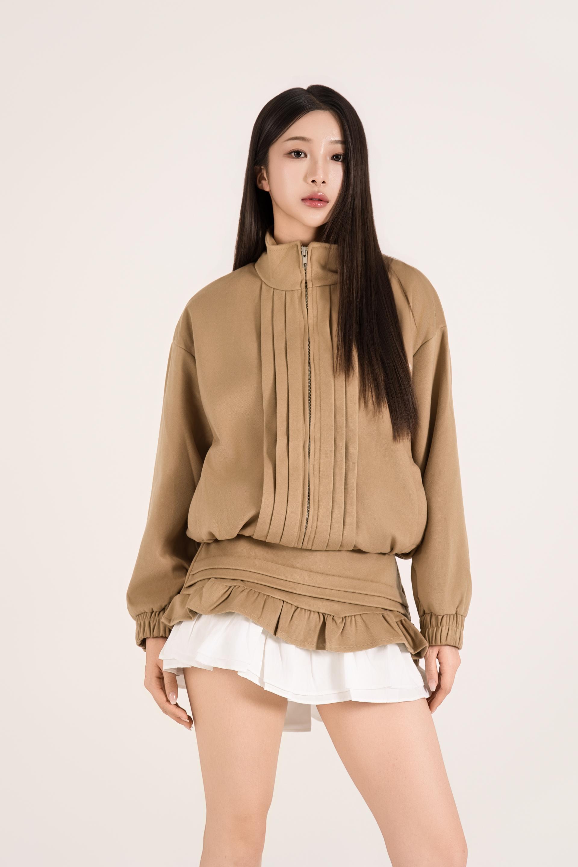 하이넥 핀턱 러플 스커트 셋업