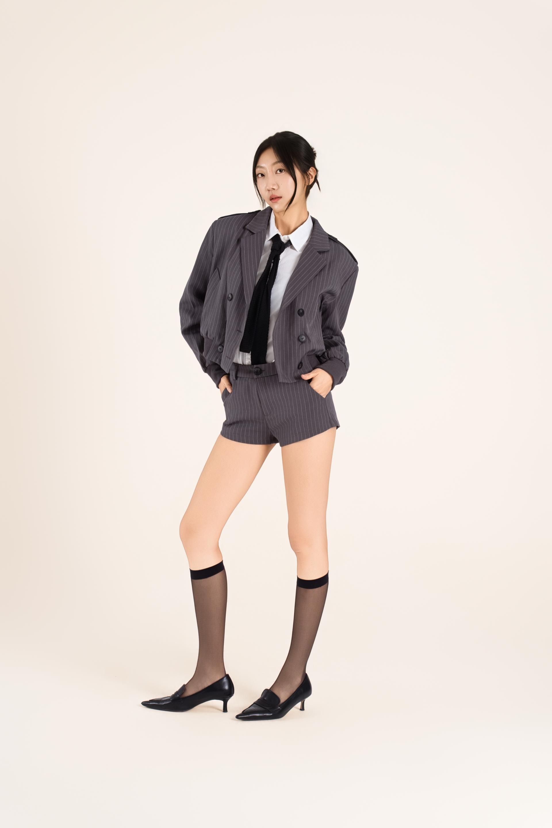 핀스트라이프 블루종 쇼츠 셋업
