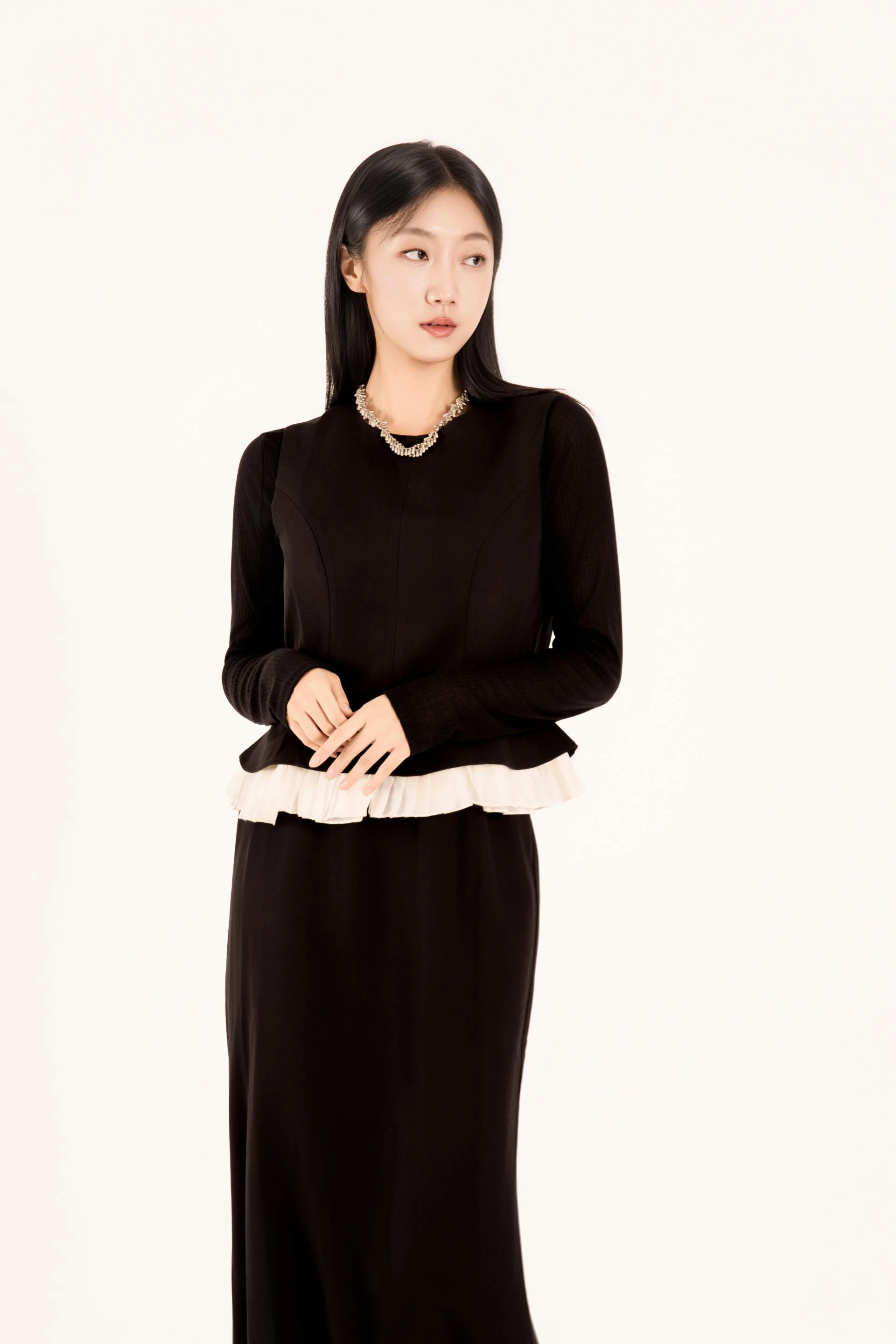 러플 슬리브리스 머메이드 스커트 셋업