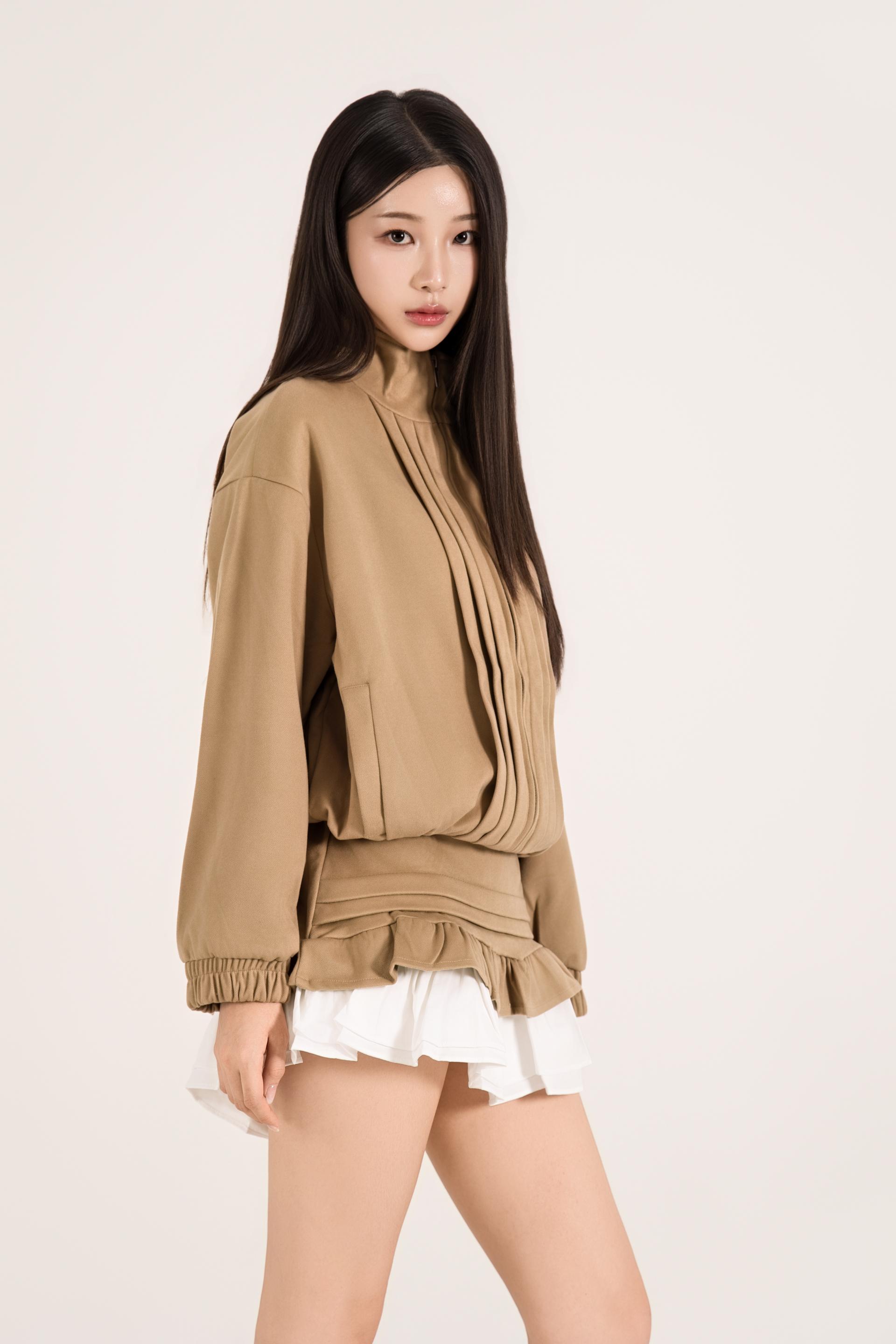 하이넥 핀턱 러플 스커트 셋업