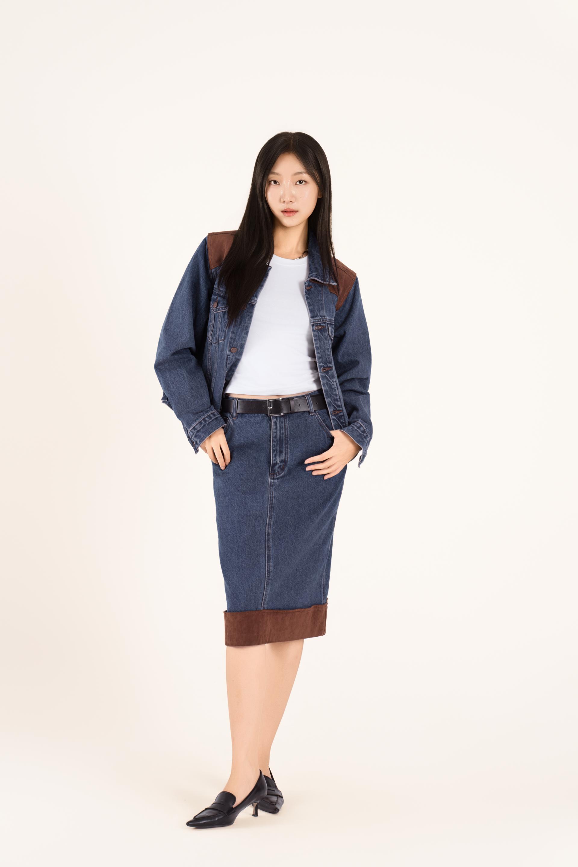 웨스턴 배색 데님 스커트 셋업