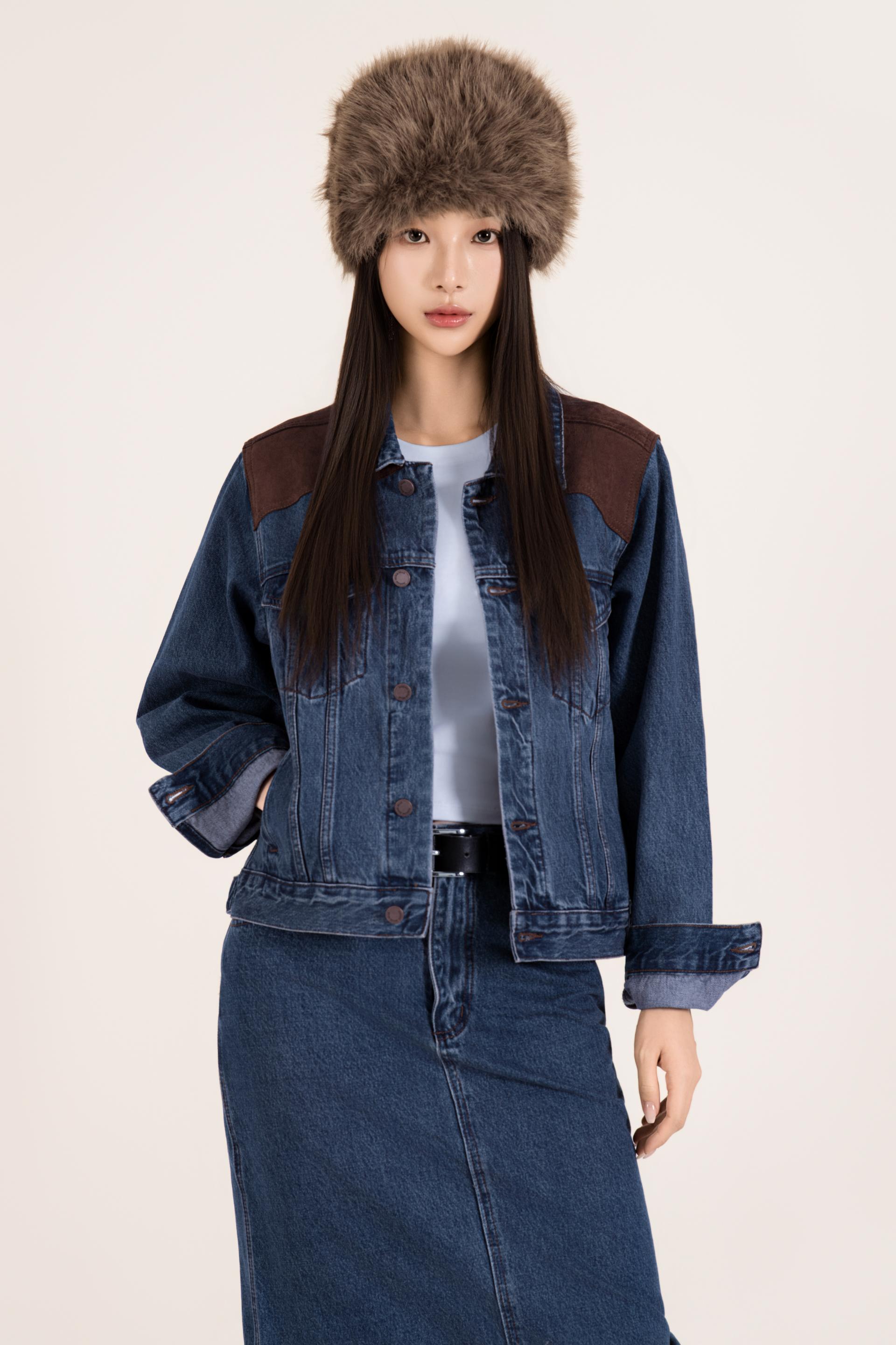 웨스턴 배색 데님 스커트 셋업