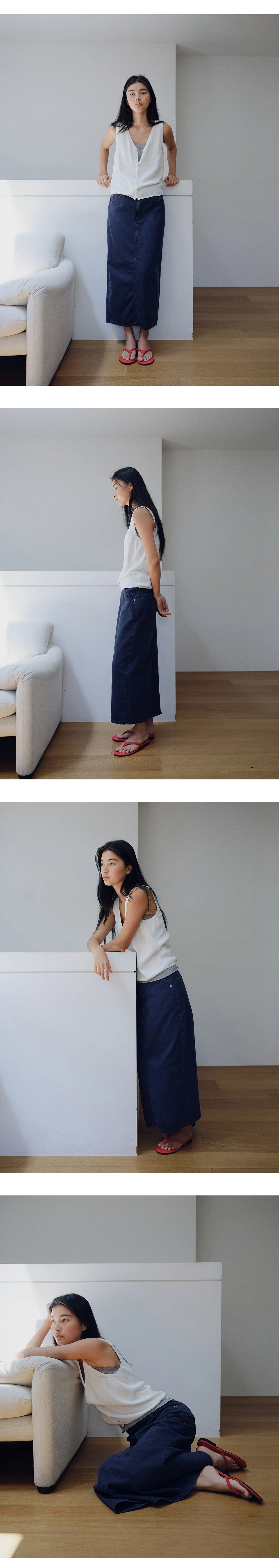 Denim H-line long skirt_2colors