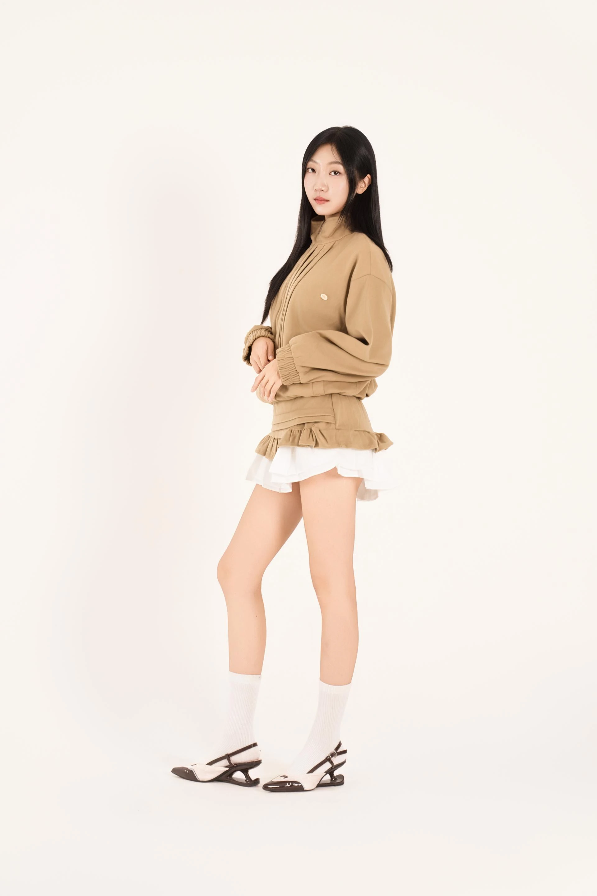 하이넥 핀턱 러플 스커트 셋업