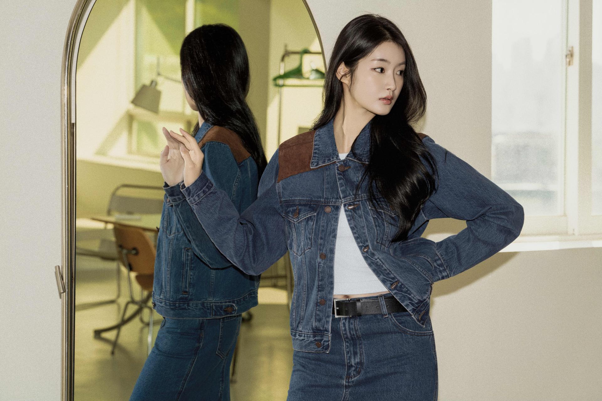 웨스턴 배색 데님 스커트 셋업
