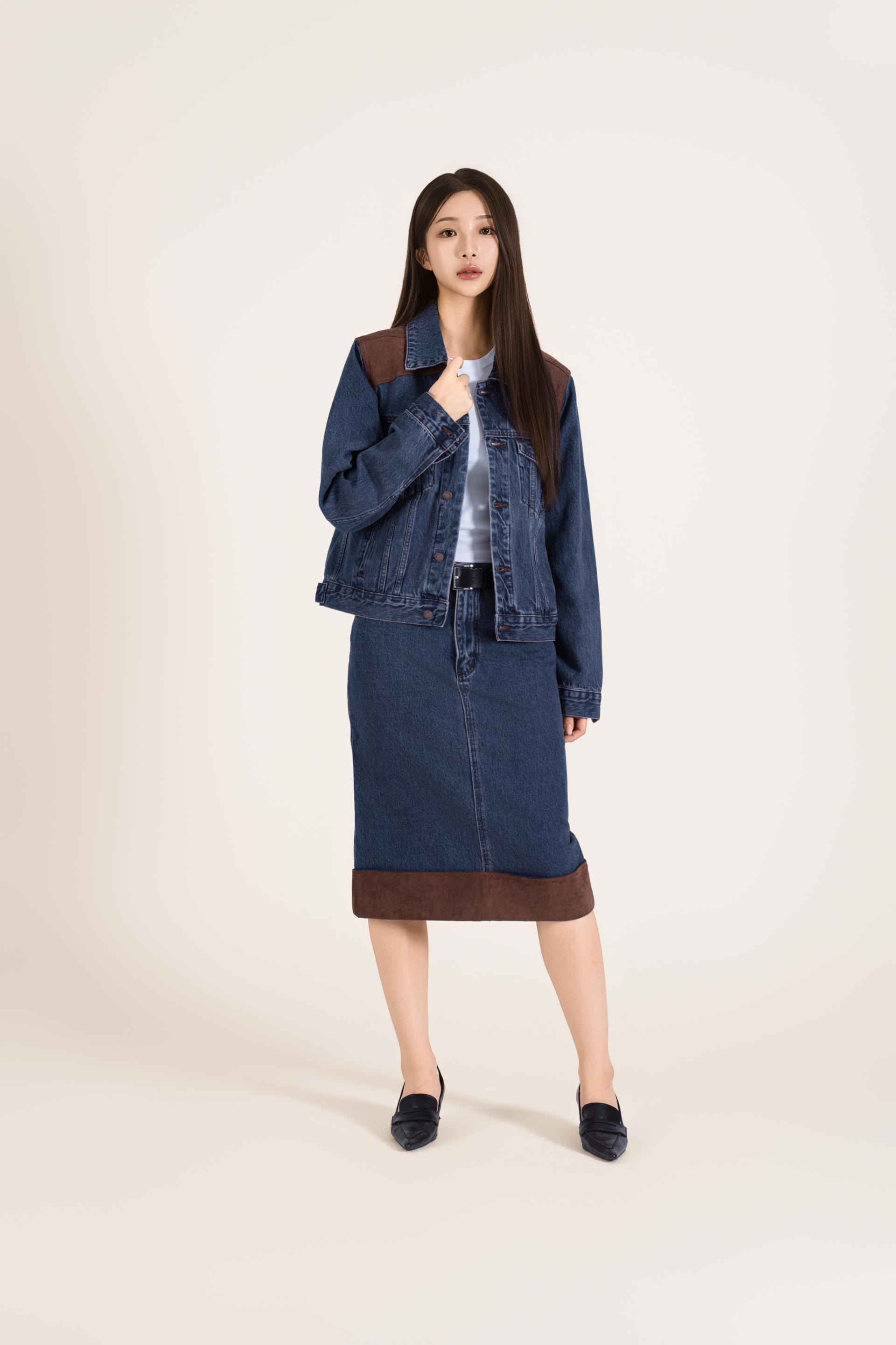 웨스턴 배색 데님 스커트 셋업
