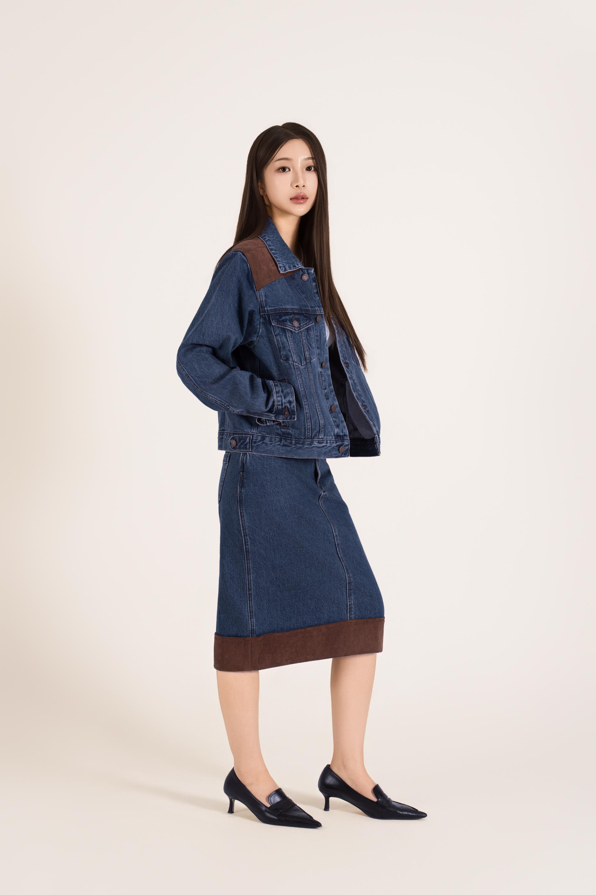 웨스턴 배색 데님 스커트 셋업