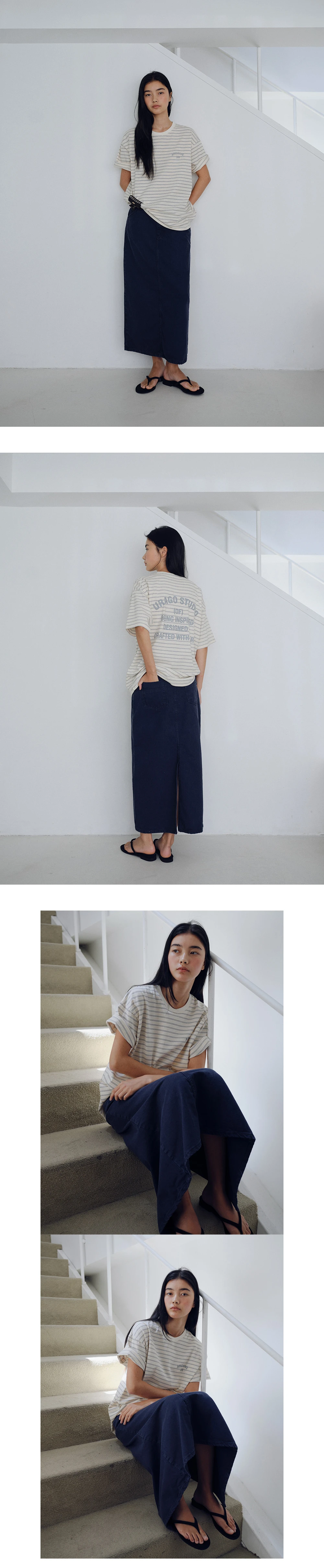 Denim H-line long skirt_2colors
