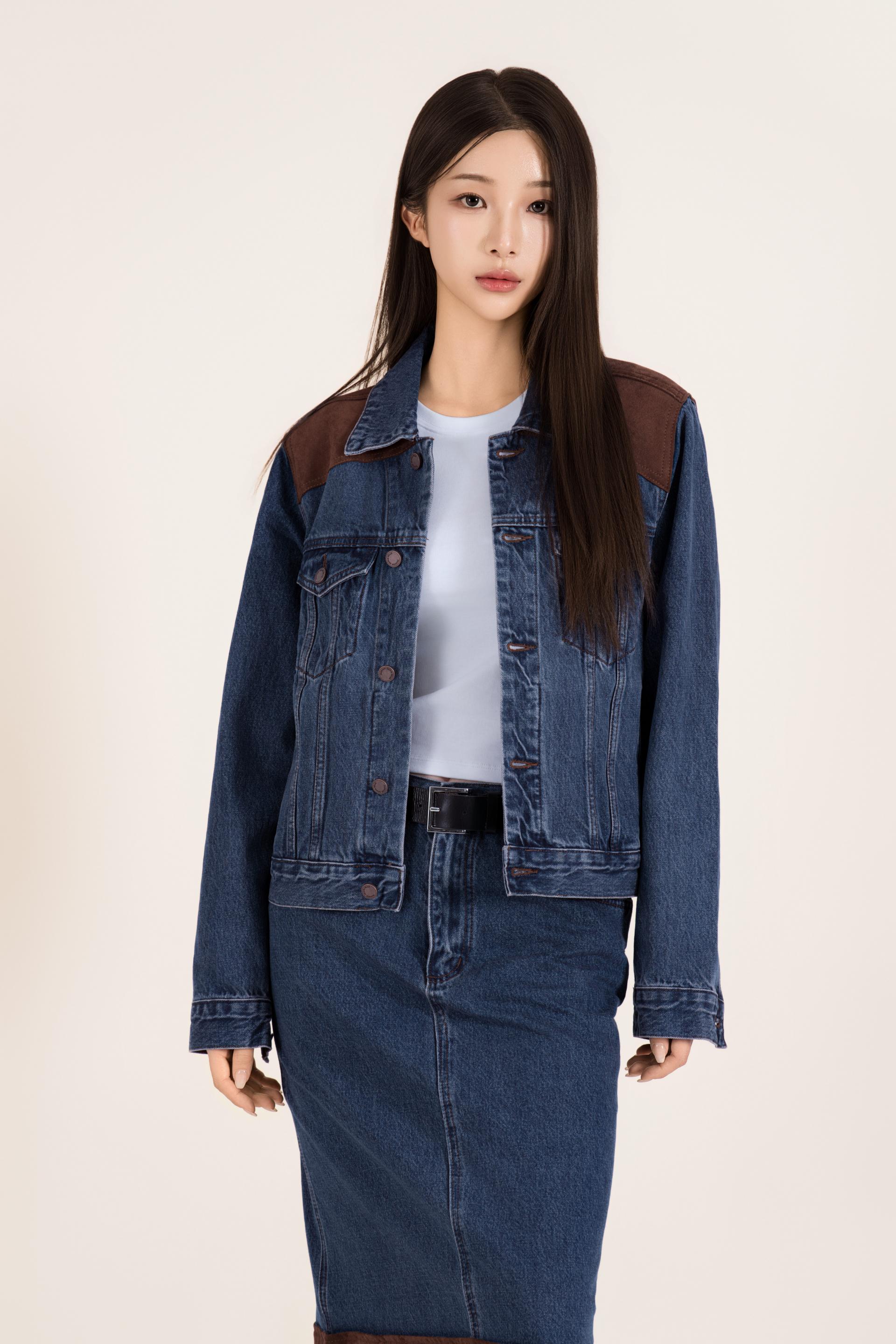 웨스턴 배색 데님 스커트 셋업