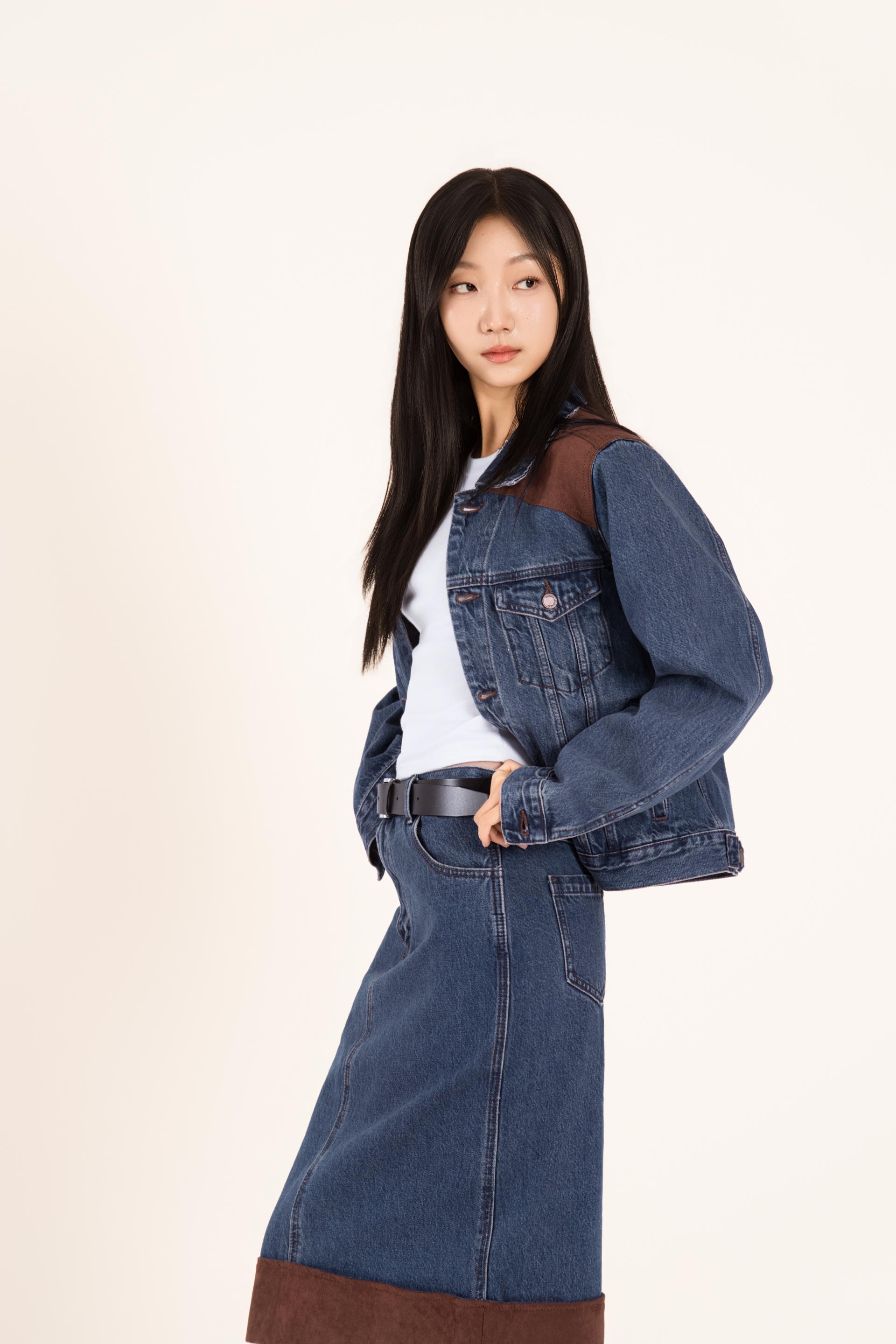 웨스턴 배색 데님 스커트 셋업