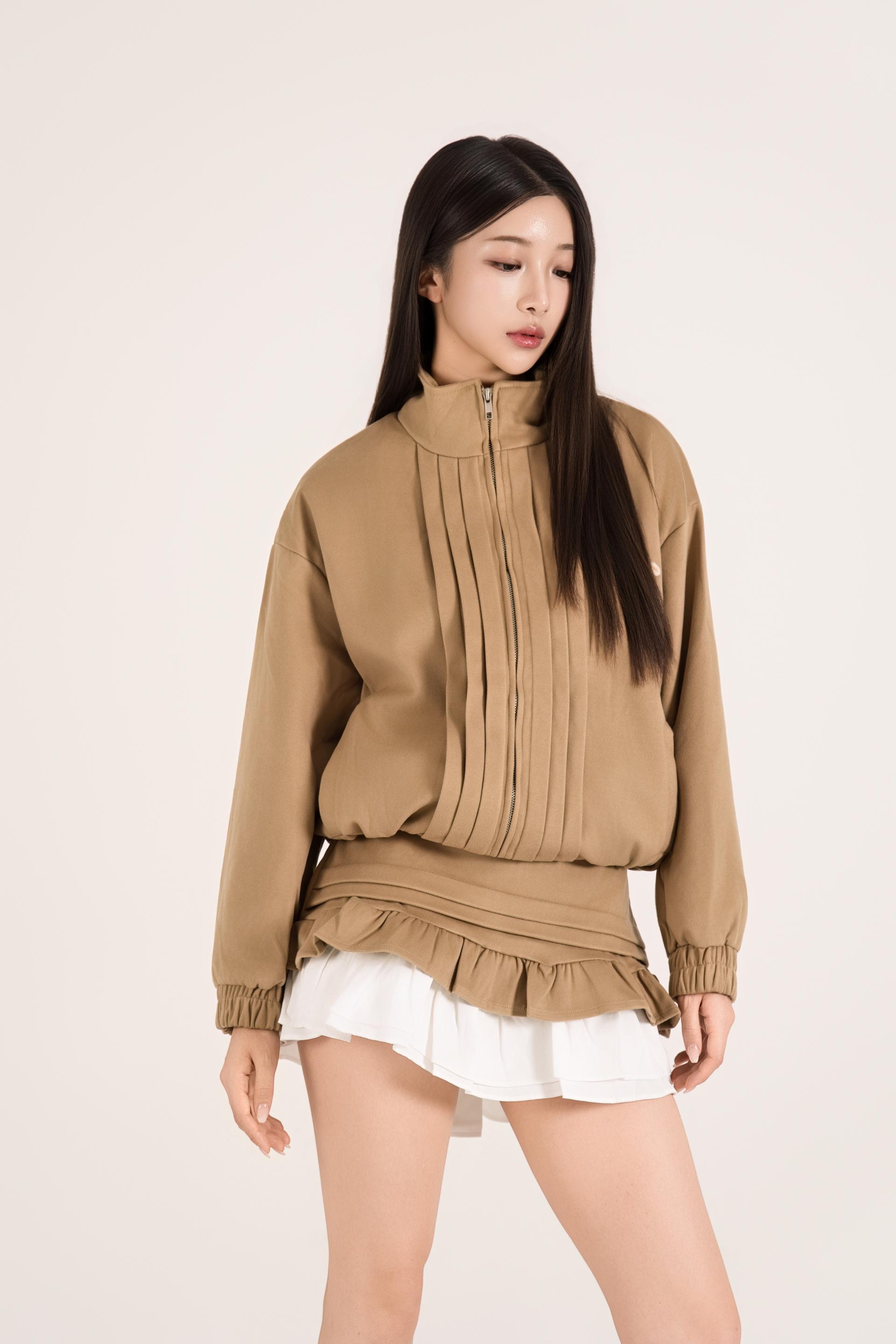 하이넥 핀턱 러플 스커트 셋업