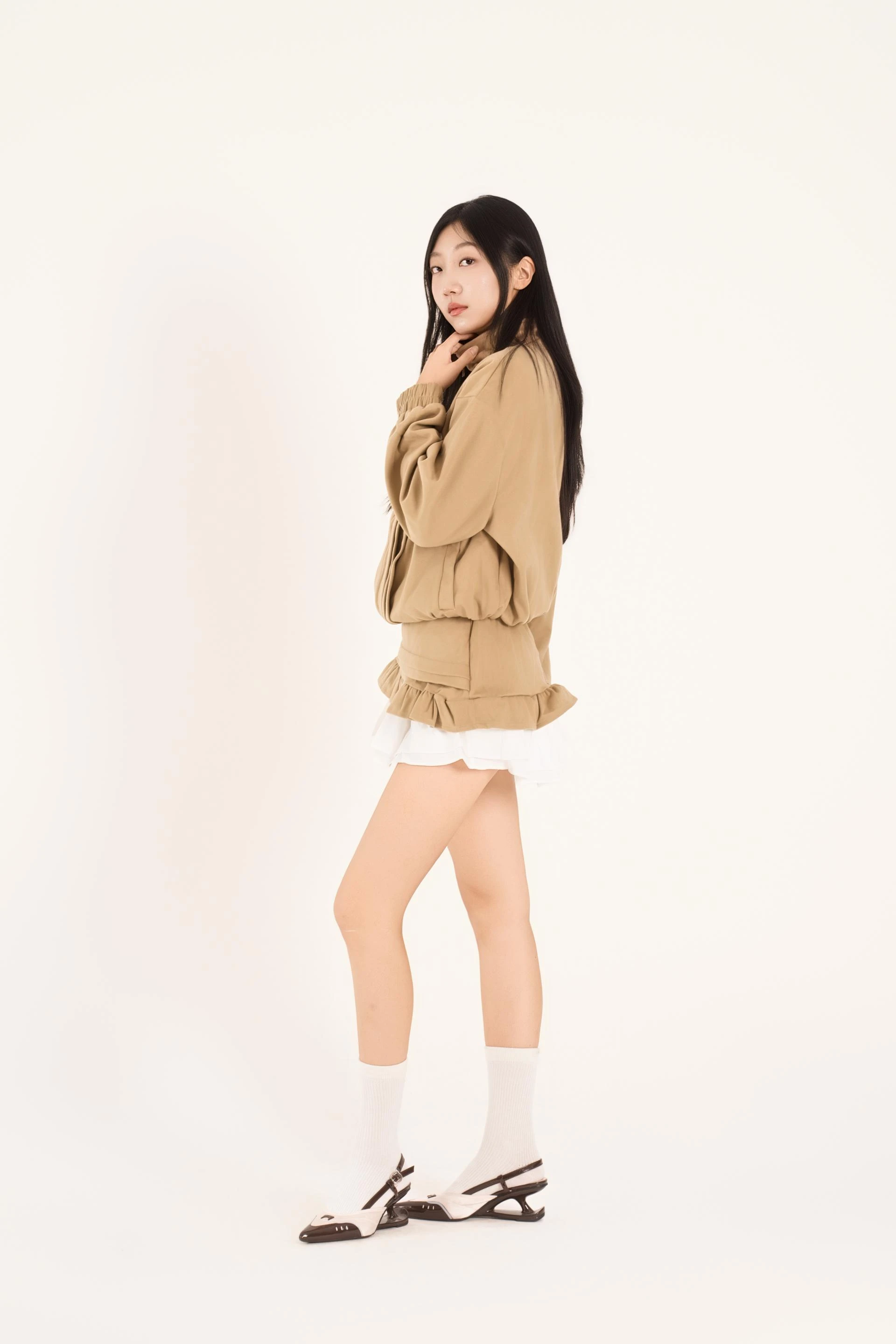 하이넥 핀턱 러플 스커트 셋업