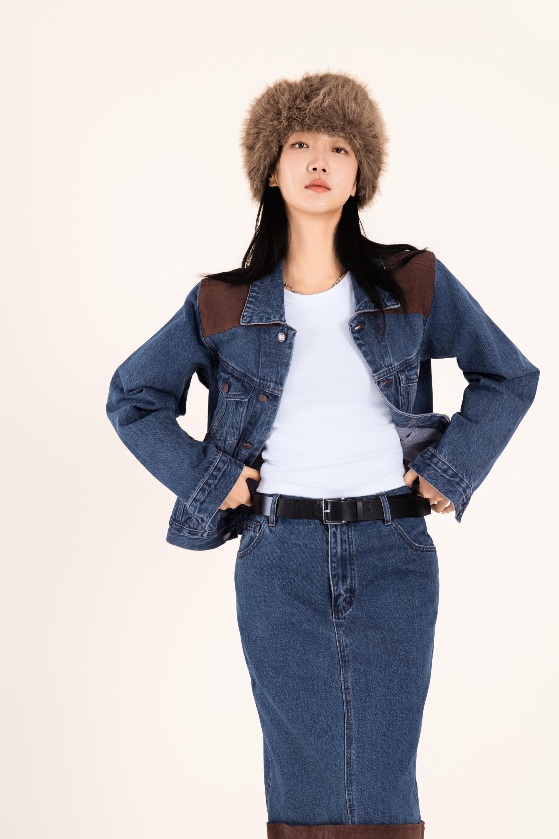 웨스턴 배색 데님 스커트 셋업
