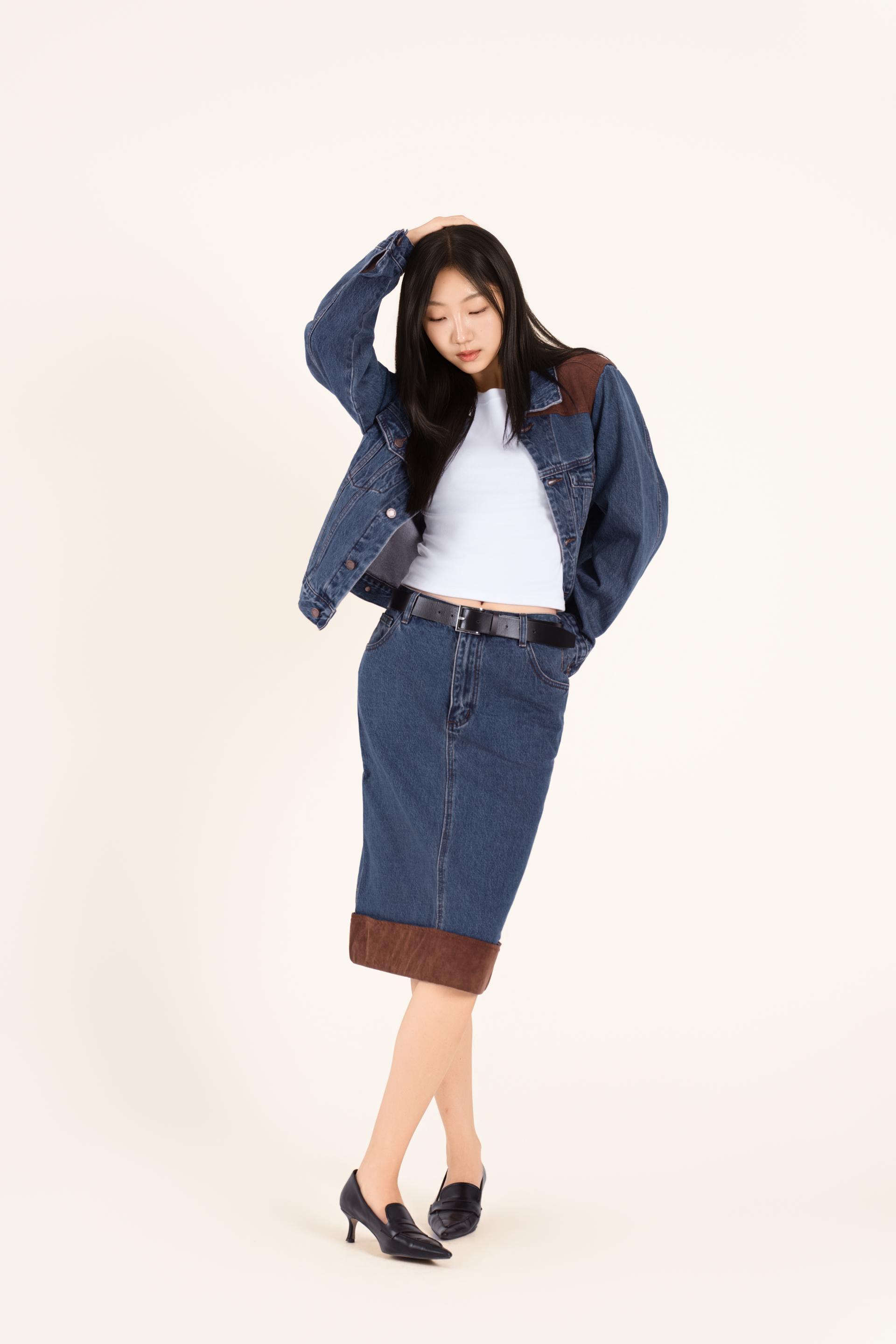 웨스턴 배색 데님 스커트 셋업
