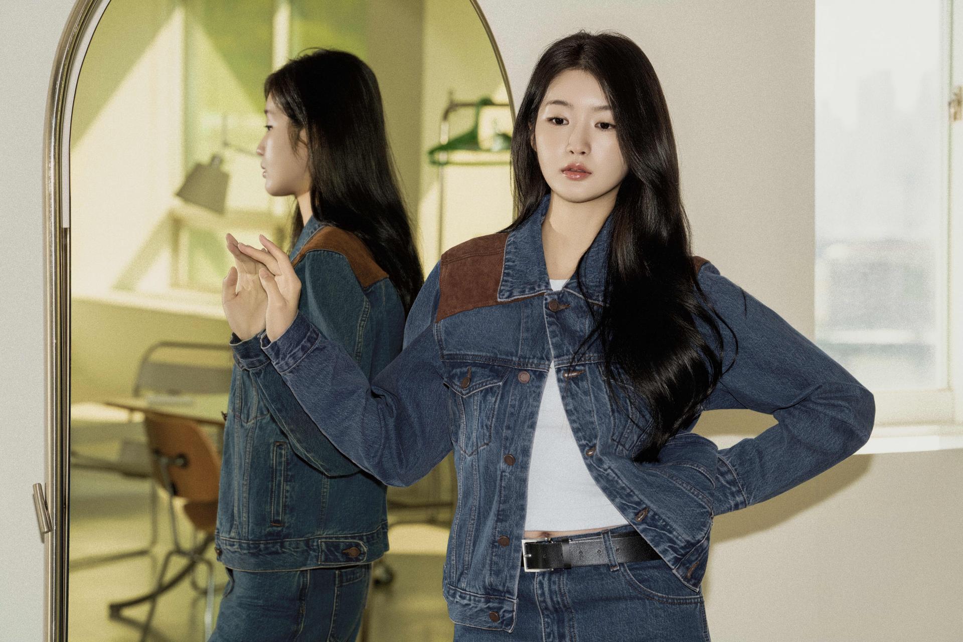 웨스턴 배색 데님 스커트 셋업