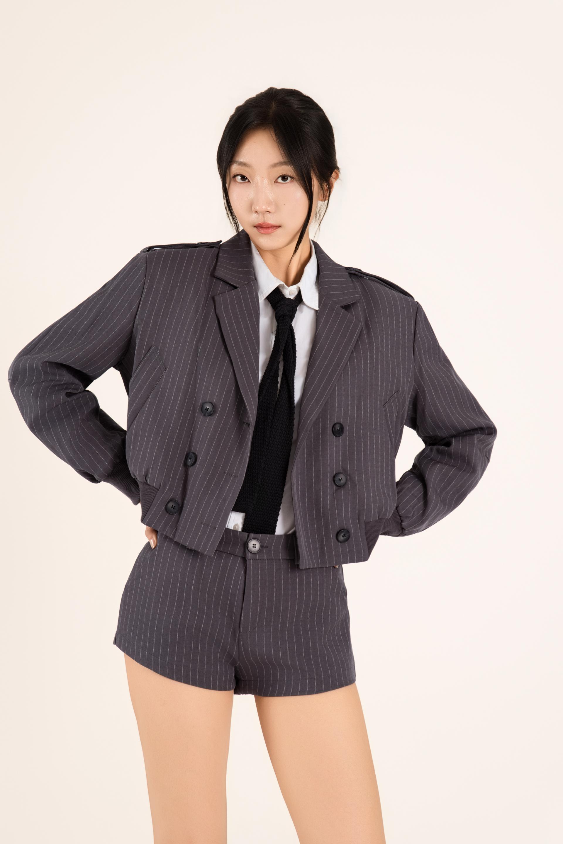 핀스트라이프 블루종 쇼츠 셋업