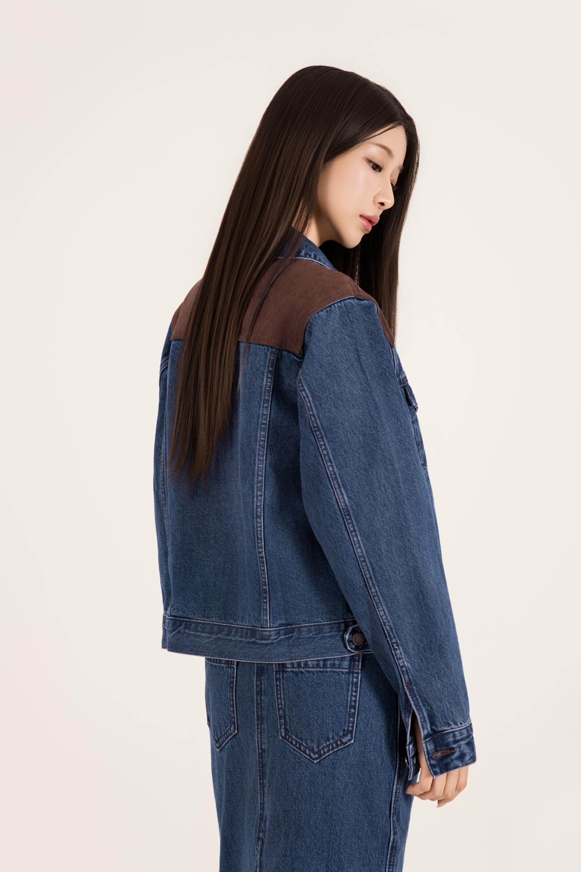 웨스턴 배색 데님 스커트 셋업
