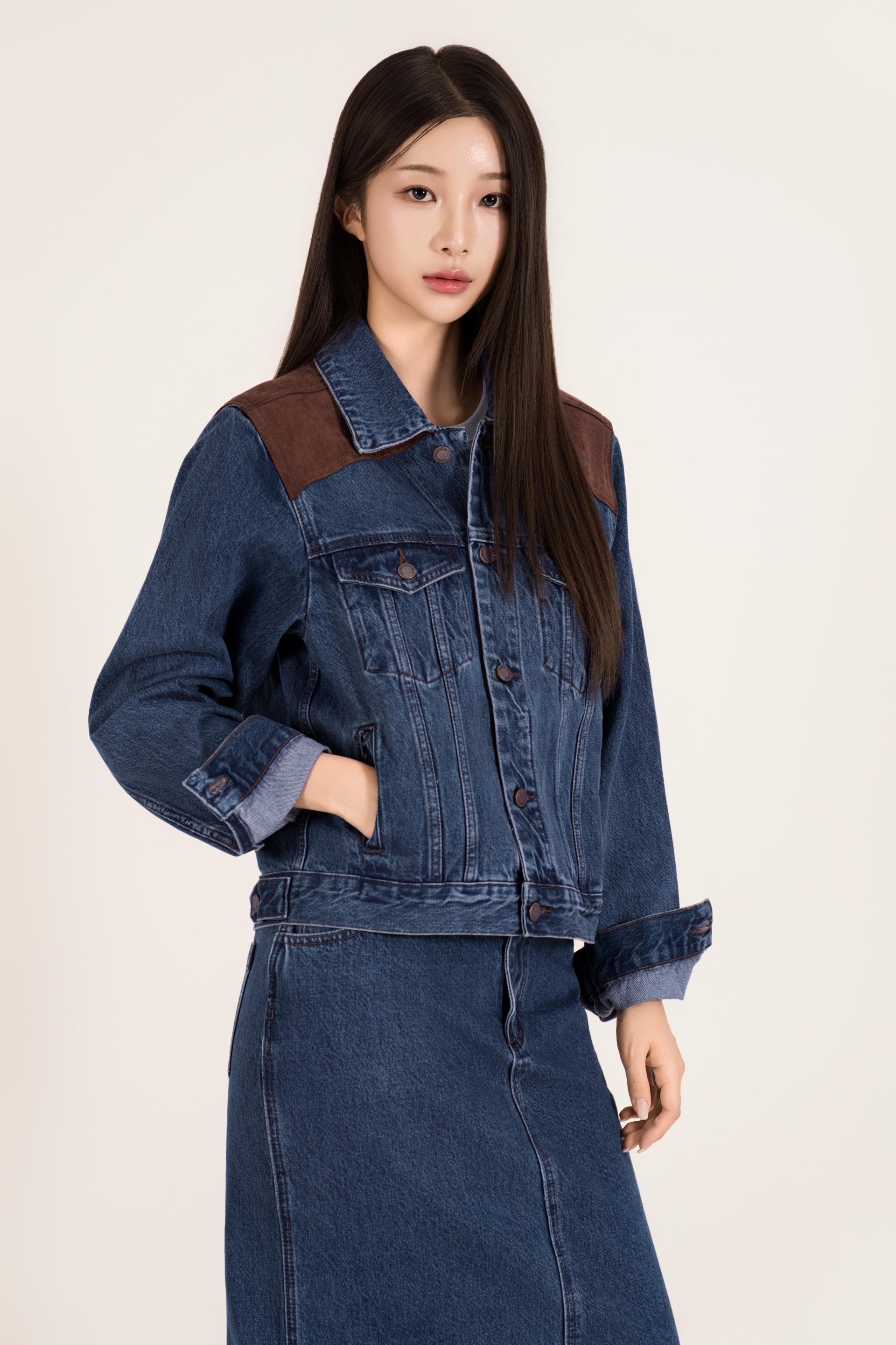 웨스턴 배색 데님 스커트 셋업