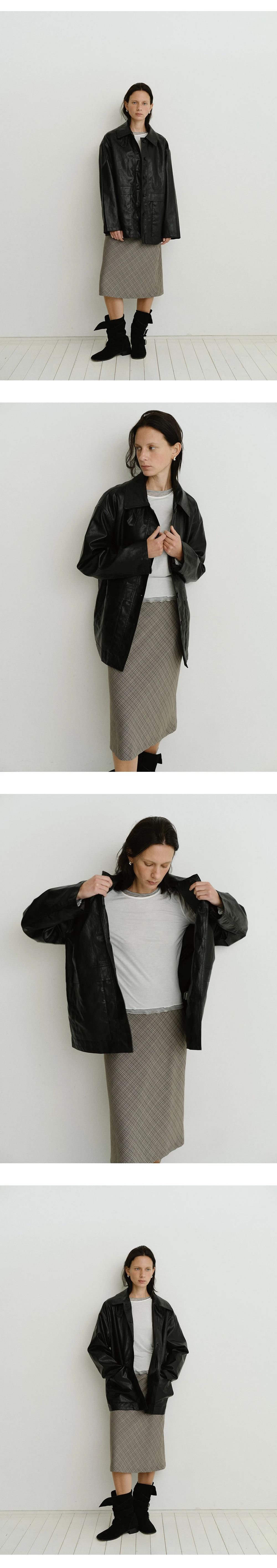Button half leather jacket_2colors