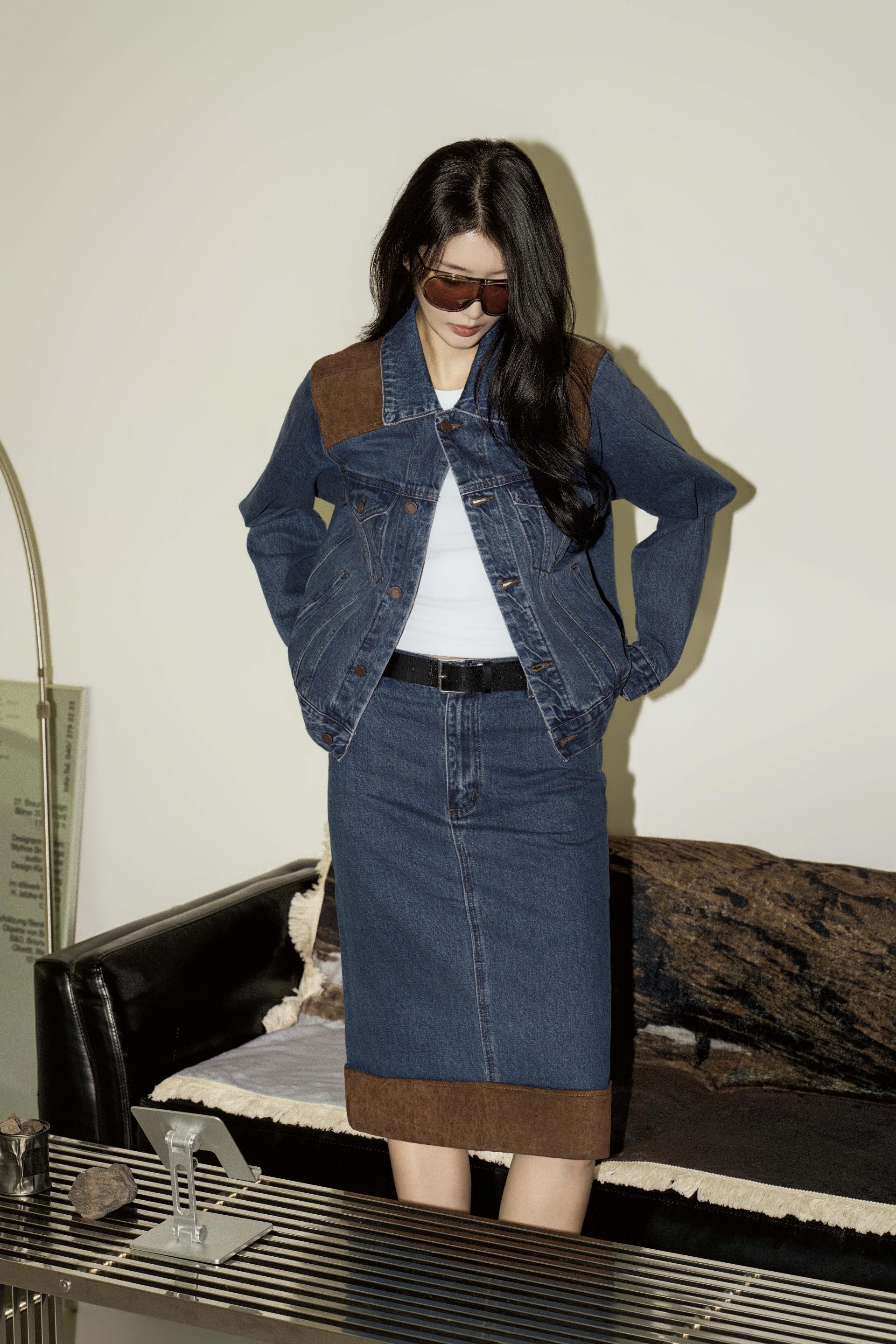 웨스턴 배색 데님 스커트 셋업