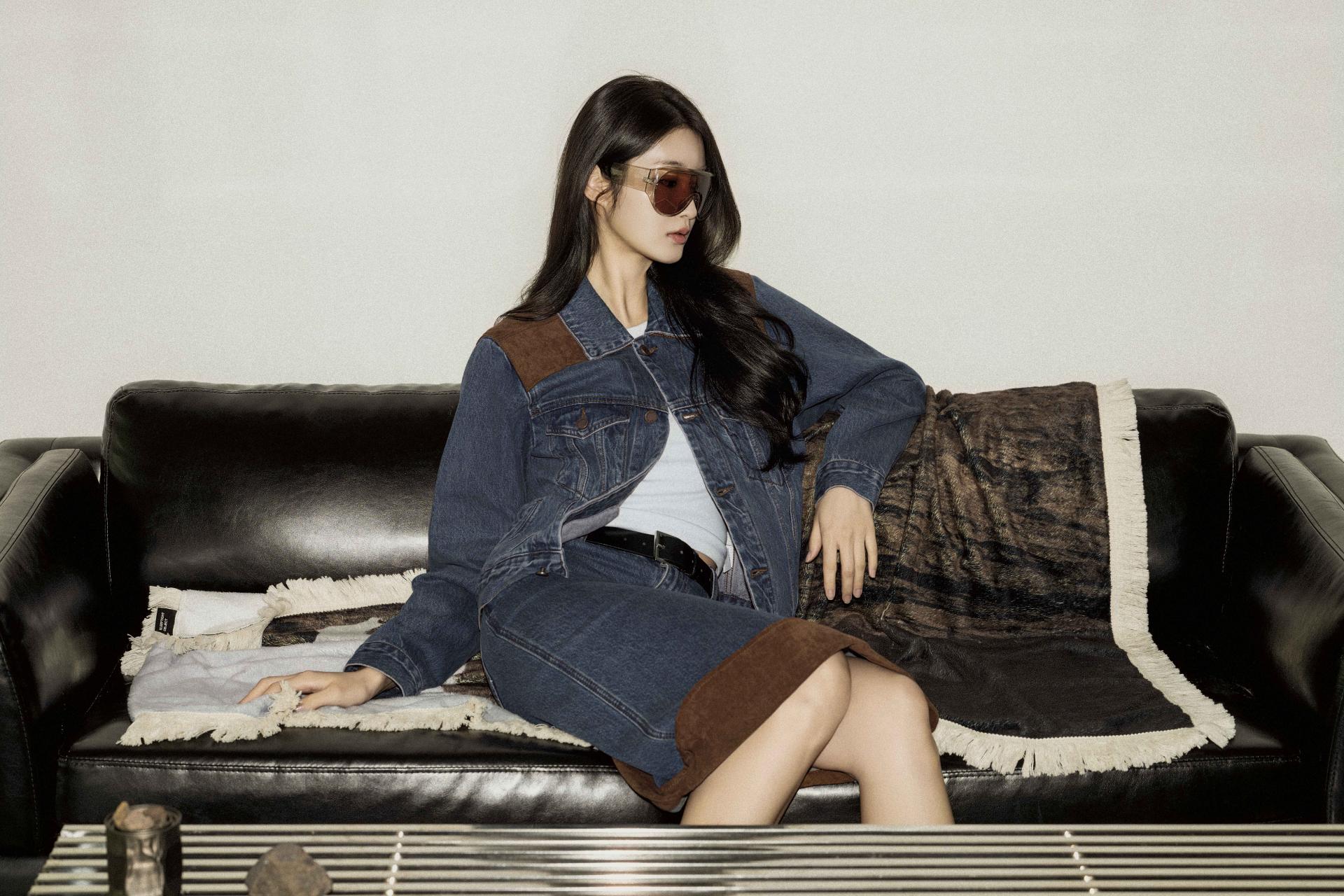웨스턴 배색 데님 스커트 셋업