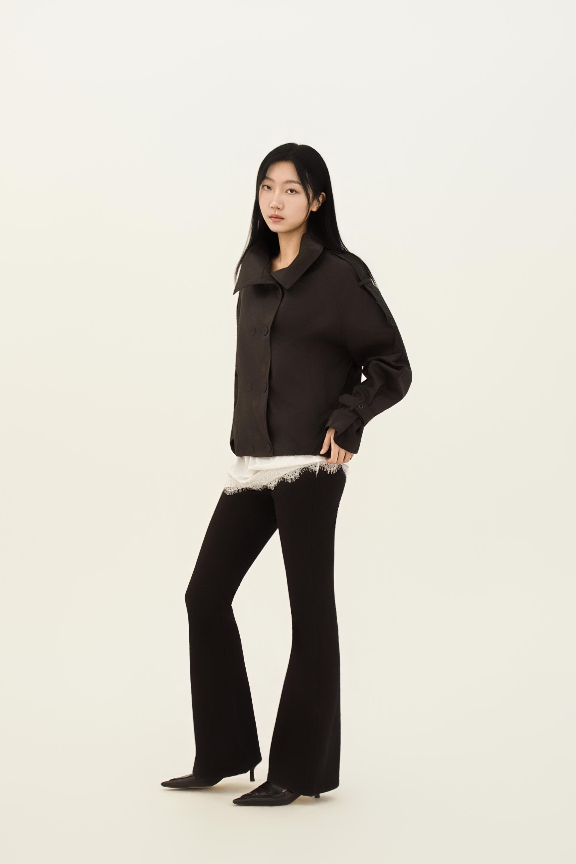 하이넥 더블 브레스티드 볼륨 트렌치 자켓