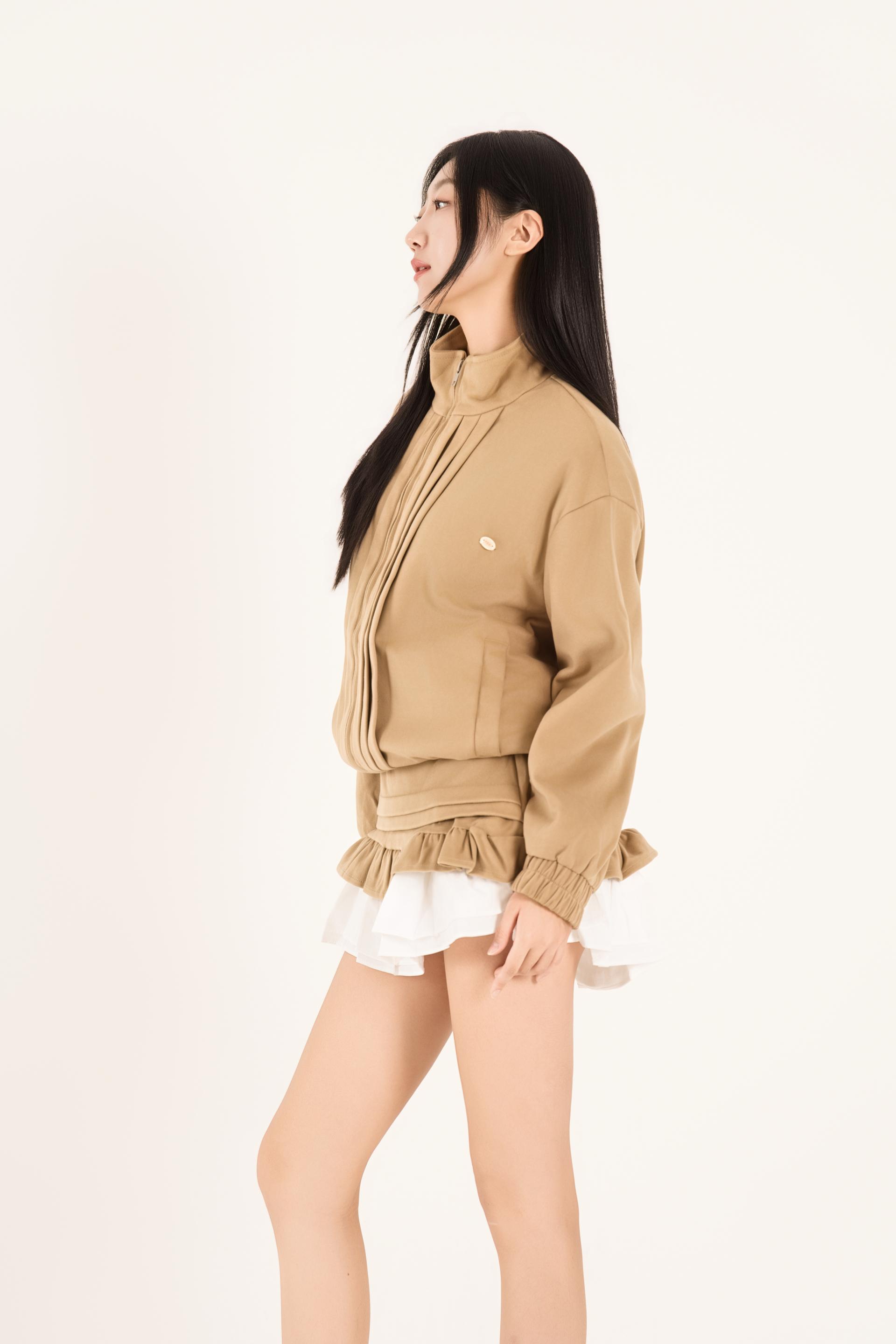 하이넥 핀턱 러플 스커트 셋업