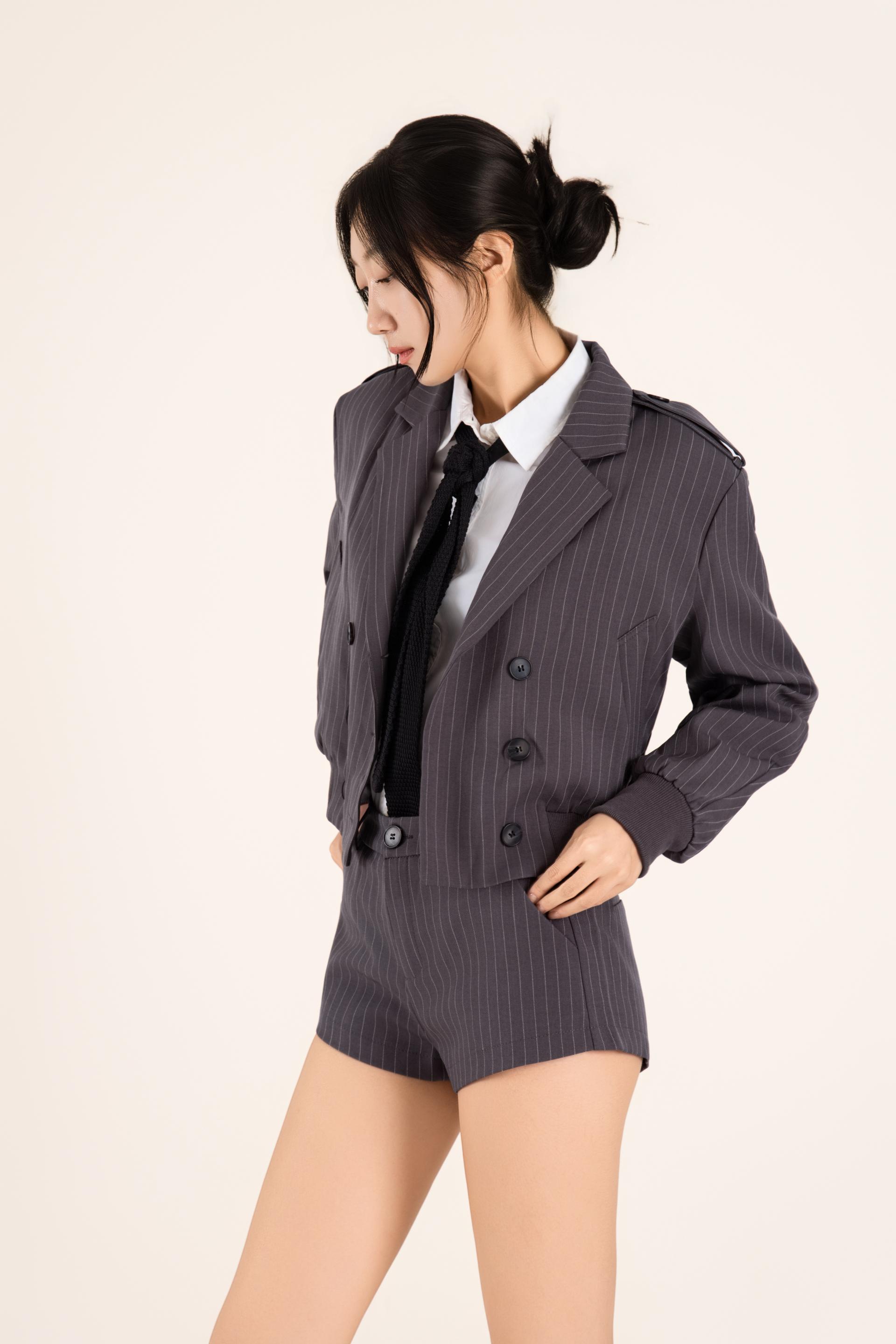 핀스트라이프 블루종 쇼츠 셋업
