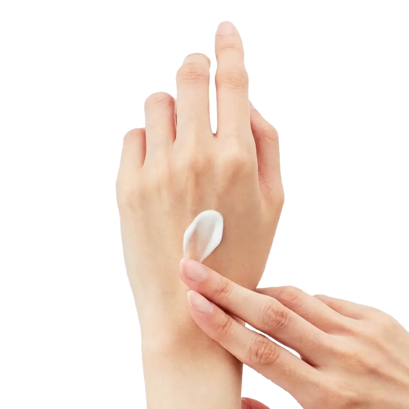 손등에 하얀 크림을 바르는 JANUARY 스킨케어 이미지